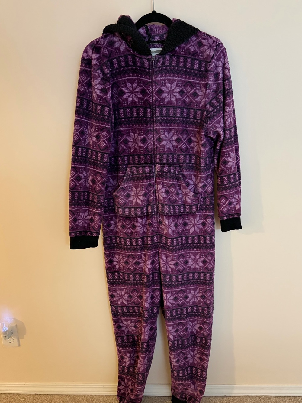 Denver Hayes One Piece Fleece Pajamas Romper for Christmas Purple Snowflakes
